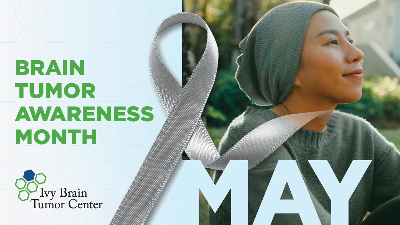 May is Brain Tumor Awareness Month. Image of woman smiling.
