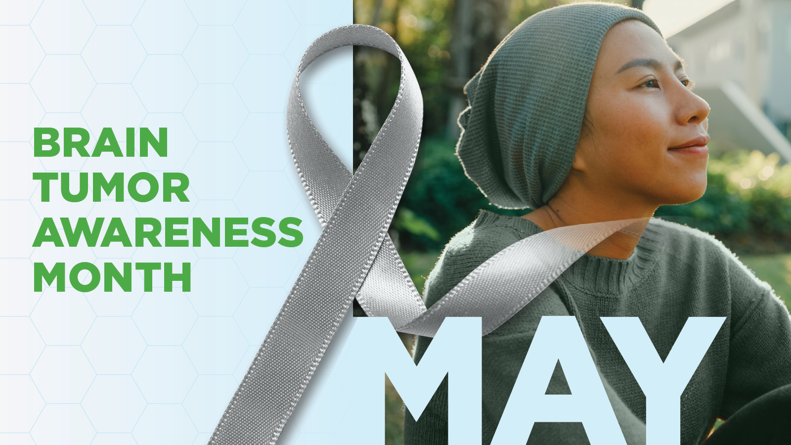 May is Brain Tumor Awareness Month. Image of woman smiling.